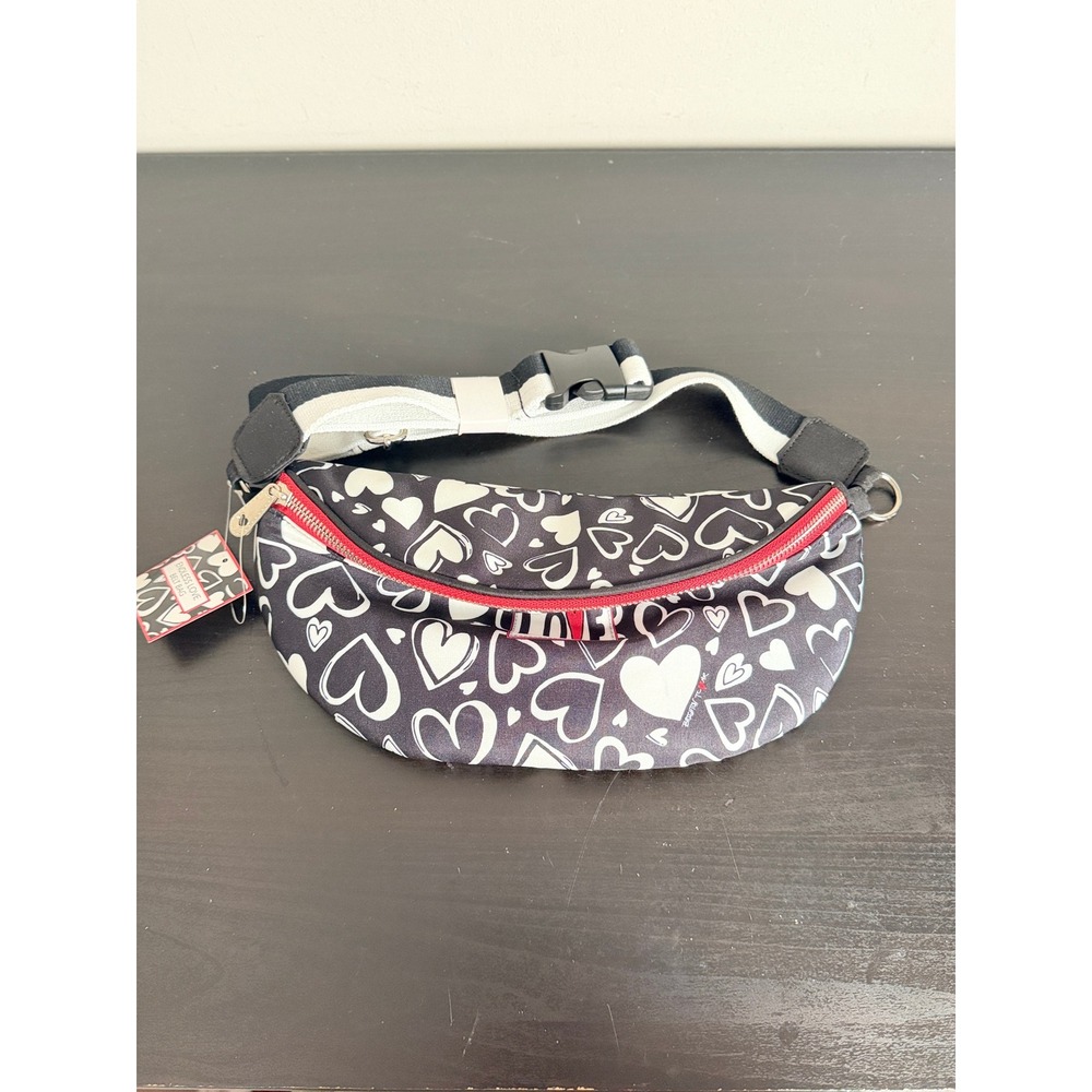 Brighton Endless Love Belt Bag Black White Heart Print Waist Pack D30303 NEW